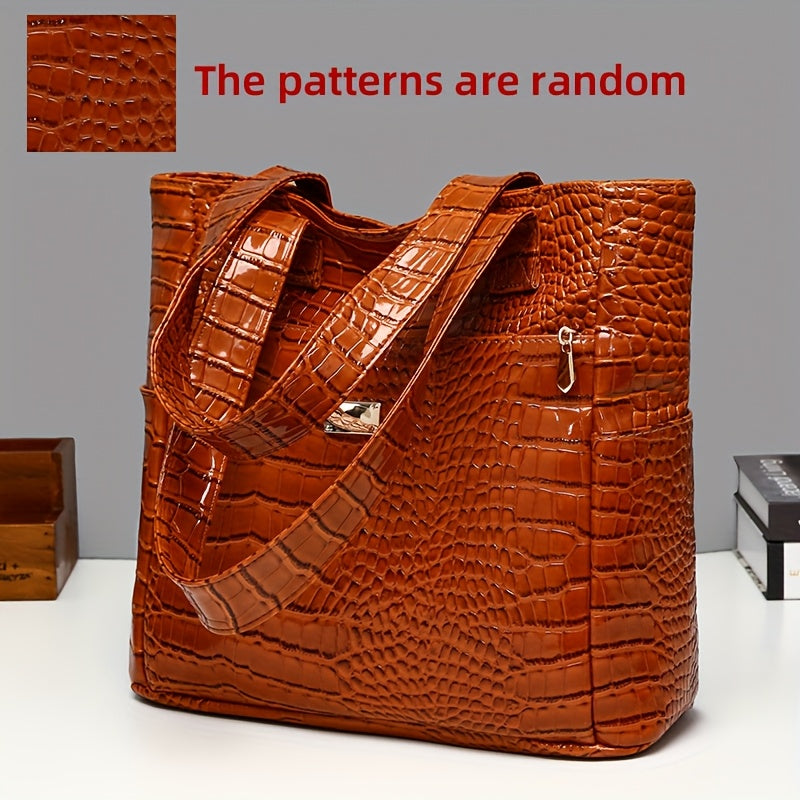 [Versatile Fashion Handbag] Stylish Crocodile Pattern Handbag | Large Capacity, Multi-Pocket, PU Material, Zipper Closure, Available in Multiple Colors (Red, White, Blue, Black, Brown, Pink, Orange, Green, Purple)