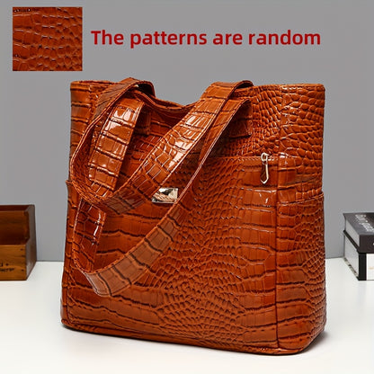 [Versatile Fashion Handbag] Stylish Crocodile Pattern Handbag | Large Capacity, Multi-Pocket, PU Material, Zipper Closure, Available in Multiple Colors (Red, White, Blue, Black, Brown, Pink, Orange, Green, Purple)