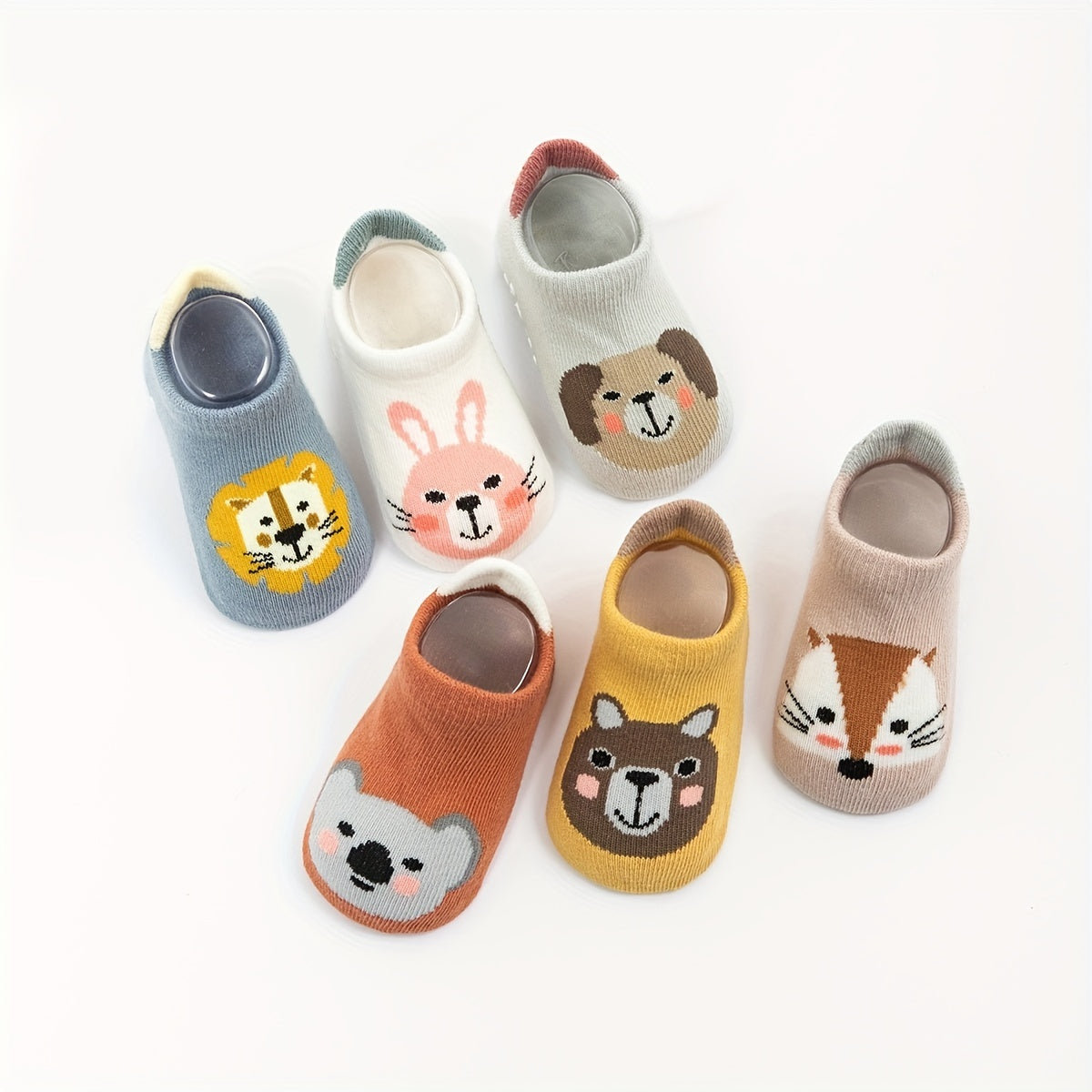 Six Pairs of Non-Slip Floor Socks for Baby Boys And Girls with Cartoon Designs