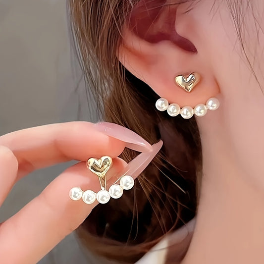 1 Pair Vintage-Inspired Ladies Pearl Earrings - Stainless Steel Ear Needles, Faux Pearl Decor, Simple & Elegant Design for Daily, Party Occasions, and Valentines Day Gifts - Alloy Material, No Plating