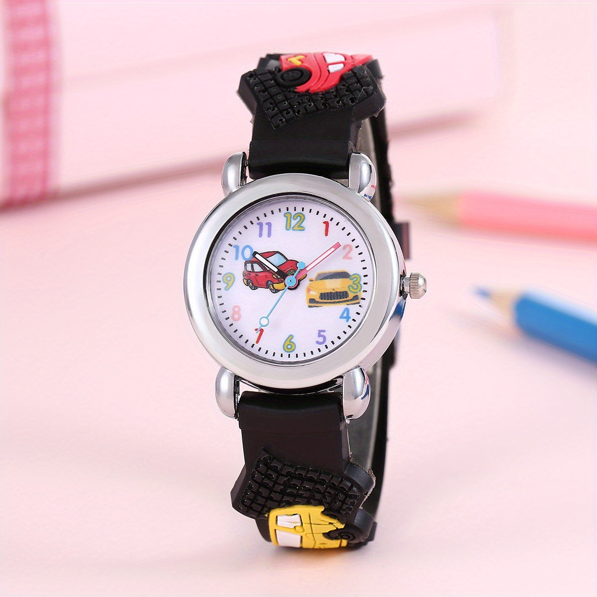 Boys' & Girls' Cartoon Car & Superhero Quartz Watch/PVC Strap, Non-Waterproof, Battery-Powered, Colorful Design, Perfect for School, Playdates