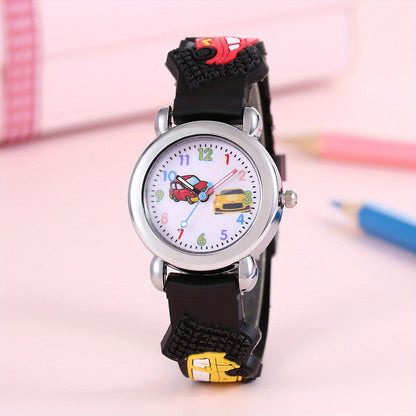 Boys' & Girls' Cartoon Car & Superhero Quartz Watch/PVC Strap, Non-Waterproof, Battery-Powered, Colorful Design, Perfect for School, Playdates