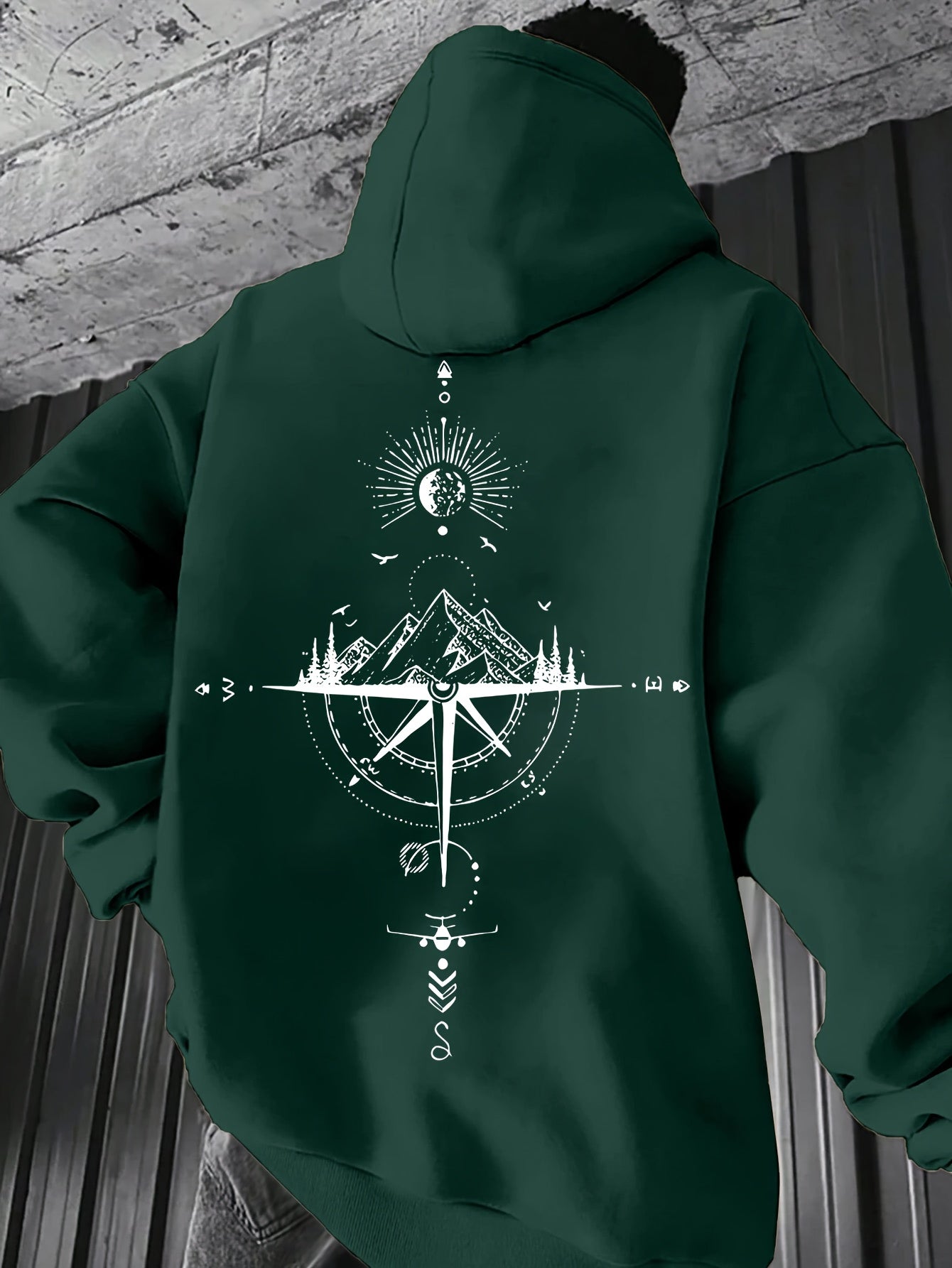 Men'S Autumn-Winter Galaxy Print Hooded Fleece Sweatshirt | Loose Fit, French Terry, Pocket Details, Sports Style