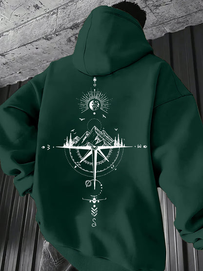 Men'S Autumn-Winter Galaxy Print Hooded Fleece Sweatshirt | Loose Fit, French Terry, Pocket Details, Sports Style