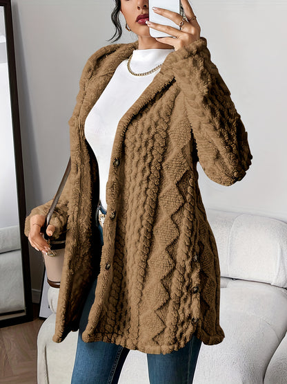 Autumn-Winter Warm Fashion Jacquard Plush Hooded Cardigan Coat