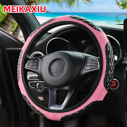 A Soft And Comfortable Artificial Sheepskin 3D Embroidered Steering Wheel Cover for Cars, Suitable for Steering Wheels Measuring 14.5 to 15 Inches, Without an Inner Ring
