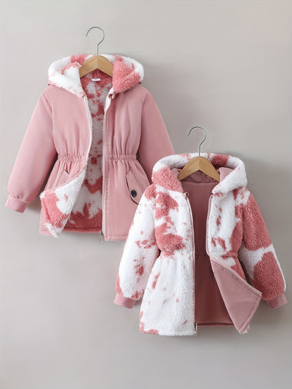[Reversible | Faux Fur] Reversible Faux Fur Jacket | Girls' Autumn Winter Cozy Comfortable Warm Thick Hood Long Sleeves Zip-Up Stylish Outerwear