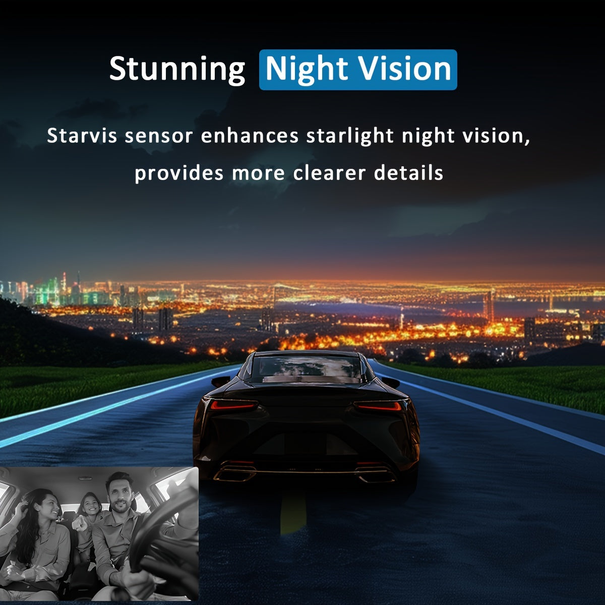 Front and Inside Dash Camera, 3.16-inch Dash Cam 1080P, G-Sensor HD Night Vision Loop Recording Wide Angle Car DVR (Blue Light-Sensitive Diode Position Random) (SD Card Not Included)