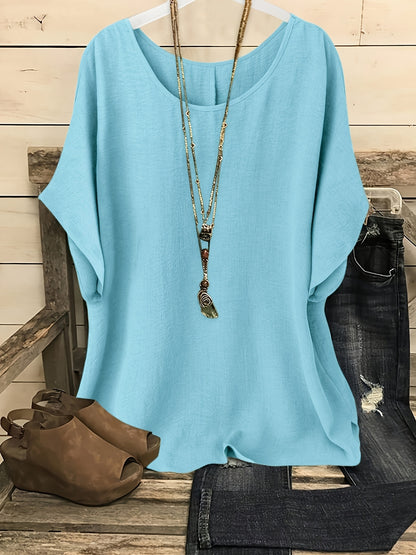Casual Women'S Summer Top | Crew Neck, Short Sleeves, Loose Fit, Solid Color, Machine Washable, Ideal for Beach And Vacation Outings