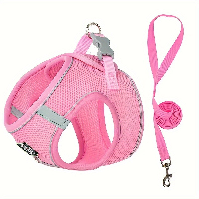 Pet Harness And Leash Set, Reflective And Breathable Vest-Style, Small to Medium-Sized, Without Battery