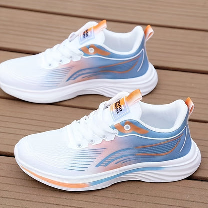 Men's Breathable Mesh Running Shoes - Lightweight Low-Top Design with EVA Cushioned Sole, Vibrant Blue and Orange Color Scheme, White Laces, Ideal for Fitness, Training, and Casual Wear. Sneakers with Elegant Sporty Style and Fabric Upper