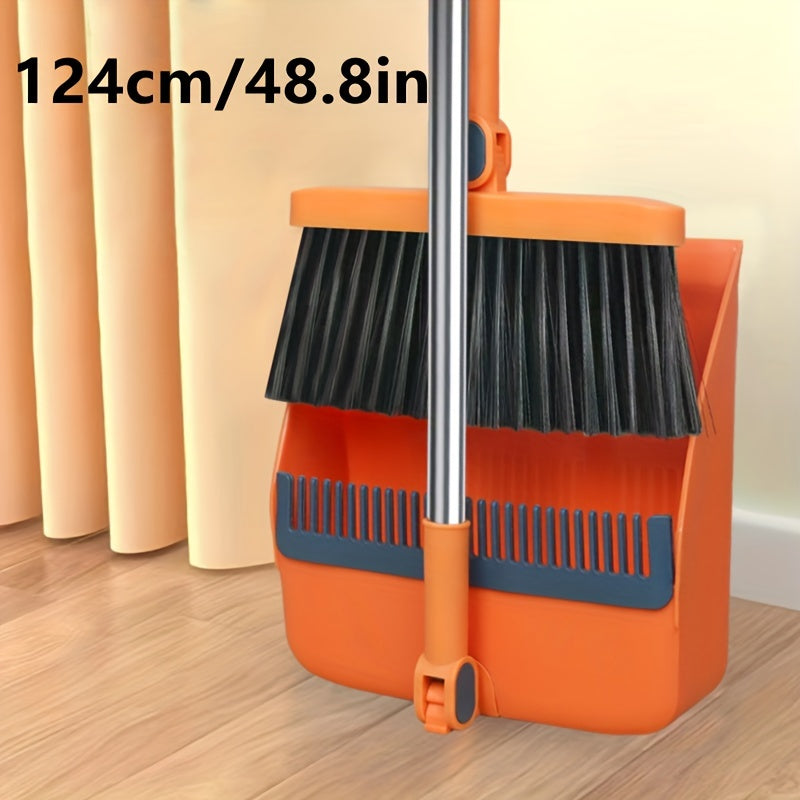 1set, Household Broom And Dustpan Set, Long Handle Floor Cleaning Broom Dustpan Set, Rotatable Broom And Dustpan With Comb Tooth, To Remove Dust And Garbage, For Home, Kitchen, Room, Office, Cleaning Supplies, Cleaning Tool, Back To School Supplies