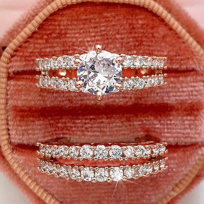 [Bridal Rings] 2pcs/set Synthetic Zirconia Bridal Wedding Rings | 6 Prong Setting Rings for Women Engagement Proposal Jewelry Gift (no box)