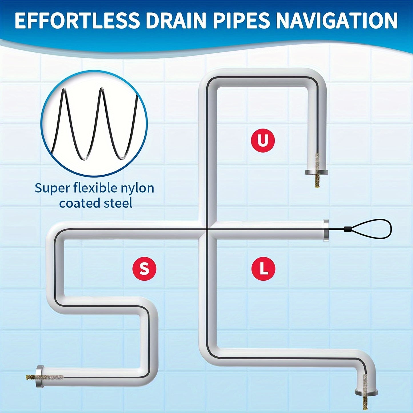 Extra Long Stainless Steel 3pcs Drain Clog Remover Hooks with Nylon Coating - Ideal for Bathroom Sink, Bathtub & Shower Drains
