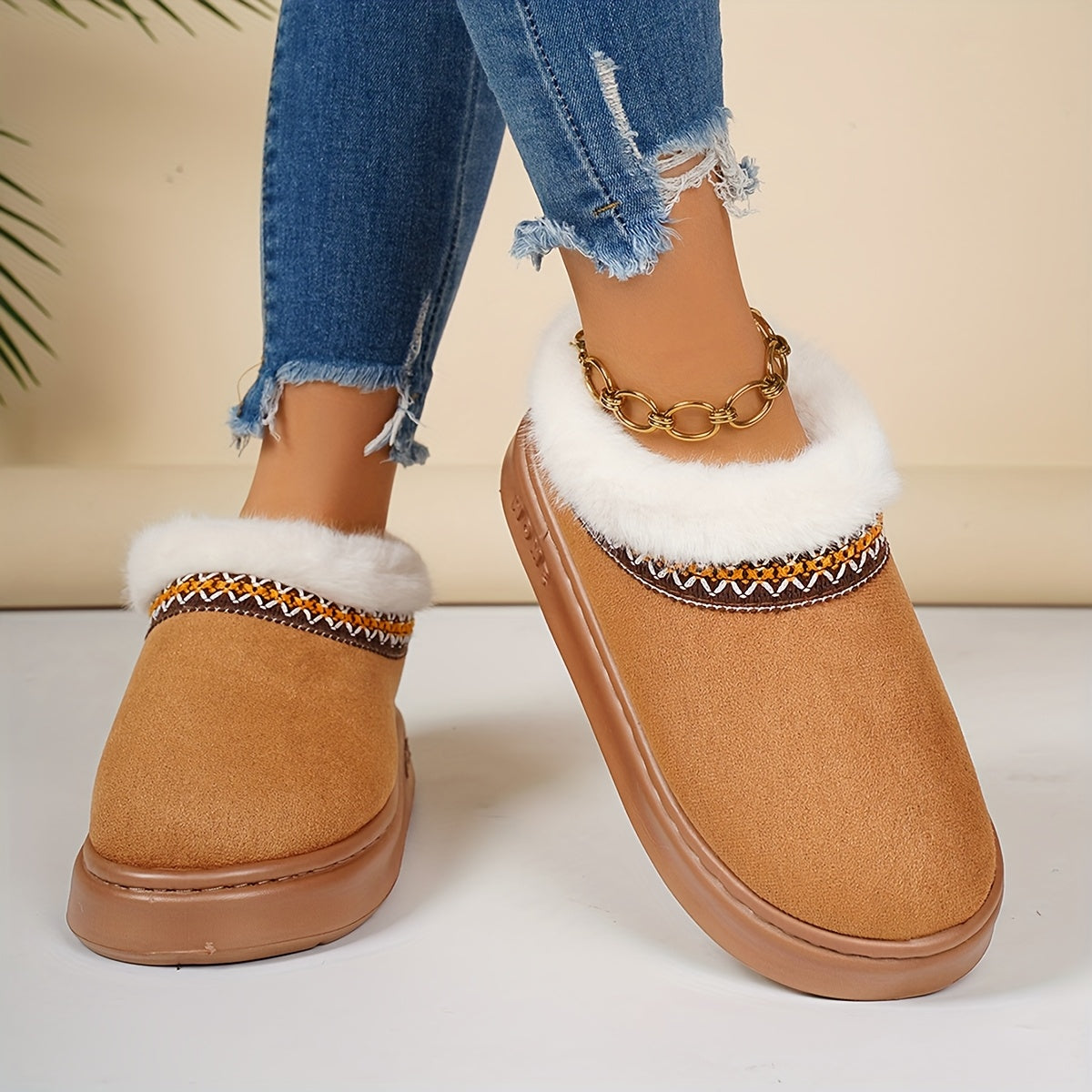 Winter Warm Short Boot Shoes, Simple and Elegant. New Winter Plush Slippers, Made with Soft and Skin-friendly Materials. Ethnic-style Versatile Shoes, Women Shoes