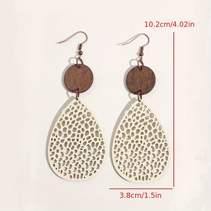 Vintage Style Hollow-Out PU Leather Drop Earrings, Iron Post, Non-Feather, for Daily Wear & Gifting, Versatile Jewelry | Vintage Earrings | Iron Ear Hooks, Novelty Earrings