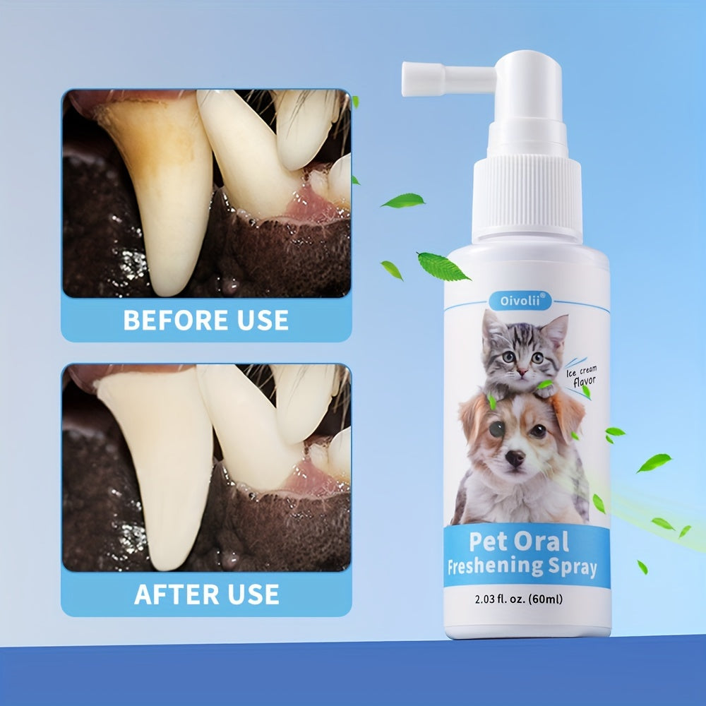 Pet 2-in-1 Oral Spray, Cleans Teeth and Freshens Breath for Pets, Removes Bad Breath and Tartar Control, Gentle Formula Safe for Cats and Dogs