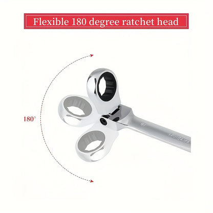 14pcs/7pcs/4pcs Adjustable Head Ratchet Wrench Set | Mirror Chrome Plated Square Drive Quick Ratchet Full Set, Home Auto Repair Tools, Hardware Tools, Ideal Gift for Husband or Father - DAZOSHO