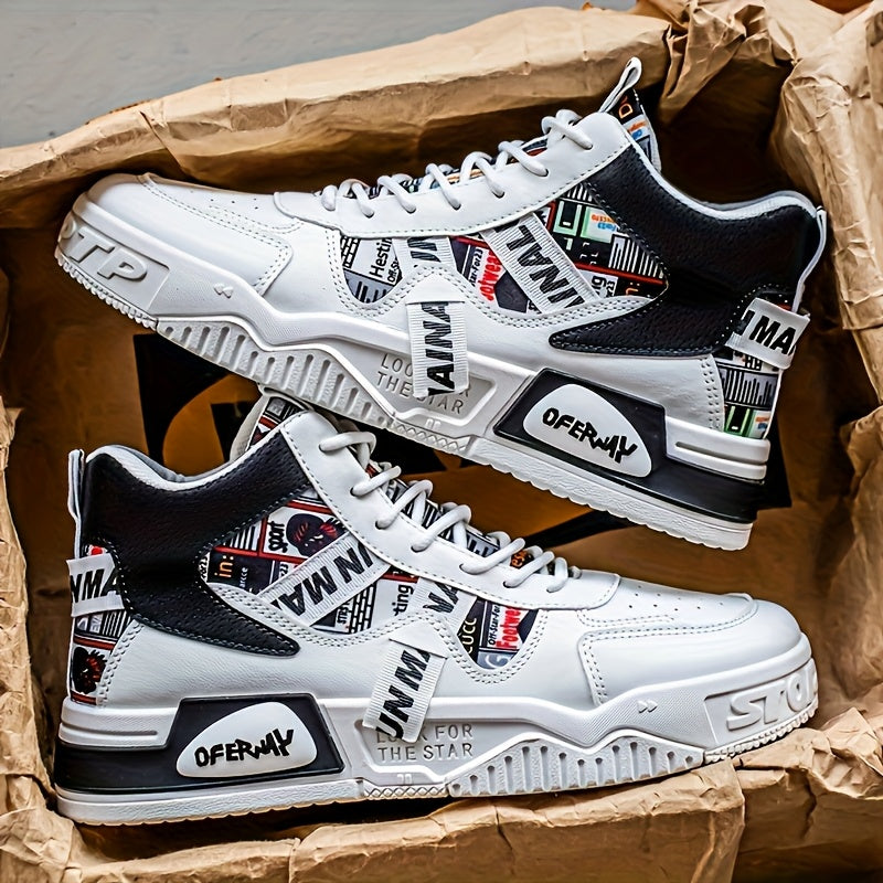 1 Pair Men'S High-Top Motorcycle Boots - All-Season Slip-Resistant PU Cover-like Texture, Lace-Up Ankle Boots with Arch & Cushioned Insole