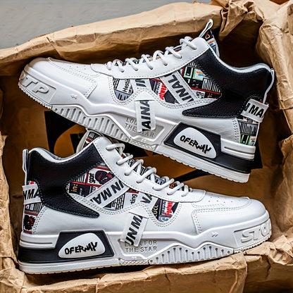 1 Pair Men'S High-Top Motorcycle Boots - All-Season Slip-Resistant PU Cover-like Texture, Lace-Up Ankle Boots with Arch & Cushioned Insole