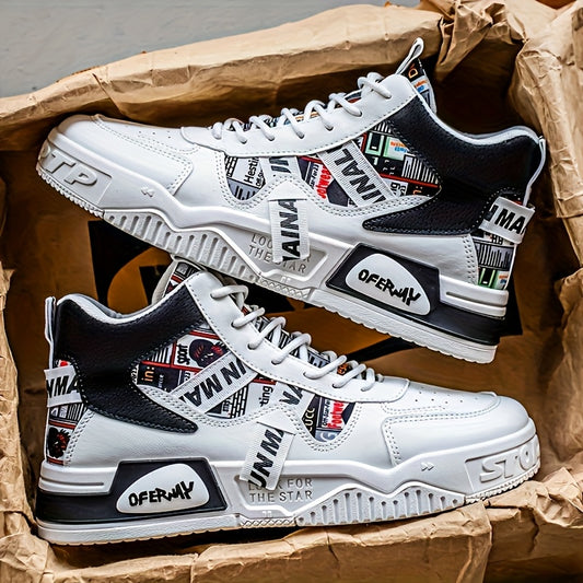 1 Pair Men'S High-Top Motorcycle Boots - All-Season Slip-Resistant PU Cover-like Texture, Lace-Up Ankle Boots with Arch & Cushioned Insole