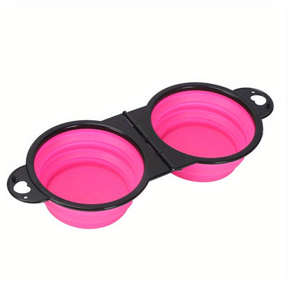 Portable Pet Folding Bowl, Outdoor Dog Double Bowl for Water and Food Sharing, TPE, Hangable With Climbing Bucket, Telescopic, Suitable for Travel Camping Outdoor Walks, Cat Bowl Pet Dog Food Basin