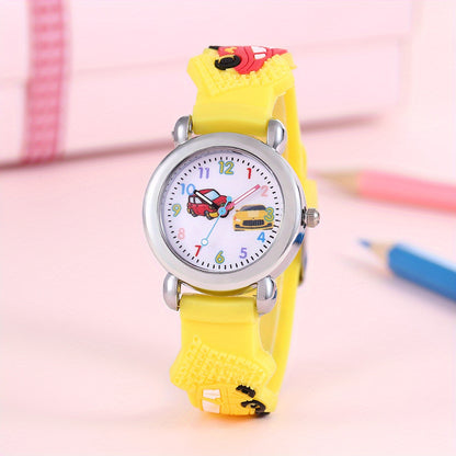 Boys' & Girls' Cartoon Car & Superhero Quartz Watch/PVC Strap, Non-Waterproof, Battery-Powered, Colorful Design, Perfect for School, Playdates