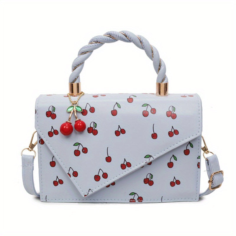 Women'Single-Shoulder Bag, 2025 New Fashion Cherry Print Handbag/Tote Bag, Fresh, Cute, and Sweet Single-Shoulder Crossbody Bag, Chic Style Design with Cherry Charm, Multiple Colors Available, Halloween Bestselling Women'Bag