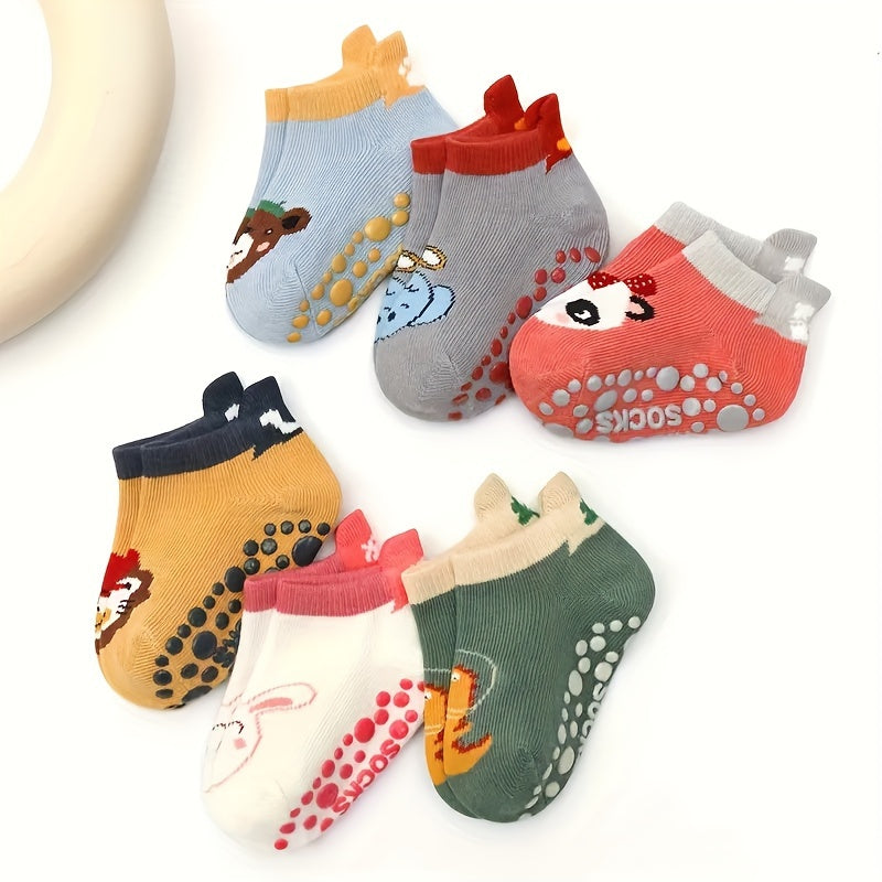 6 Pairs of Cute Cartoon Animal Patterned Socks for Babies, Non-Slip Socks for Boys And Girls, Ideal for Toddlers on The Floor