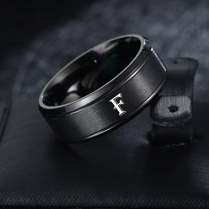 1pc European and American Fashion Versatile 26 English Letters Double Beveled Frosted Two-Line Men's Stainless Steel Ring (B81)