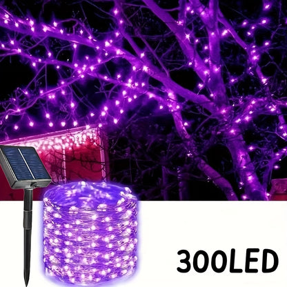 [Christmas] Solar-Powered LED Fairy Light Strings With 50/100/200/300 Leds For Outdoor Garden Decoration, Perfect For Christmas Trees, Porches, And Lawns, Featuring Light Control And Solar Energy Supply