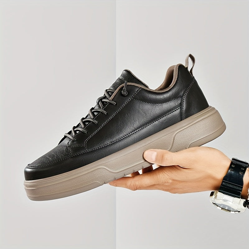 Men's Shoes, Business & Casual Low-Top Sneakers for Men - Solid Color Versatile Casual Platform Lace-Up Shoes for Daily Commuting, Fashionable, Simple, and Trendy Men's Shoes