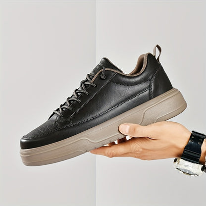 Men's Shoes, Business & Casual Low-Top Sneakers for Men - Solid Color Versatile Casual Platform Lace-Up Shoes for Daily Commuting, Fashionable, Simple, and Trendy Men's Shoes