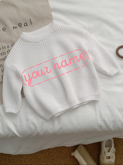 Girls' Casual Sweater with Personalized Name on Chest Area, Customizable, Perfect for Holiday Gifts