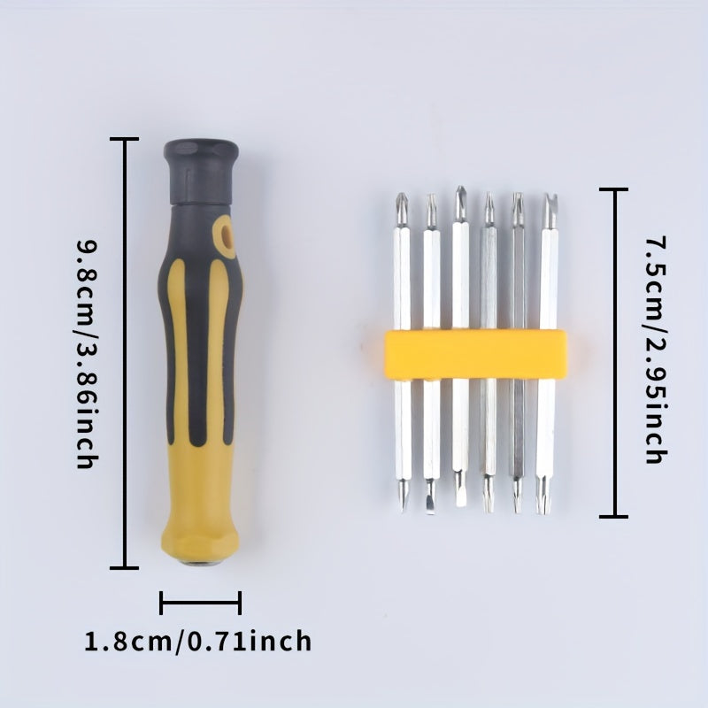 6pcs Precision Screwdriver Set with 12 Functions for Smartphones And Tablets - Sturdy Carbon Steel Repair Tools Featuring Flathead Bits