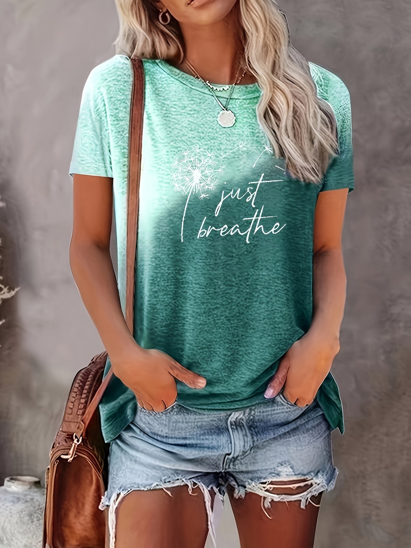 Ombre Dandelion Casual Crew Neck Tee - Easy-Care, Mid-Elasticity & All-Season Comfort
