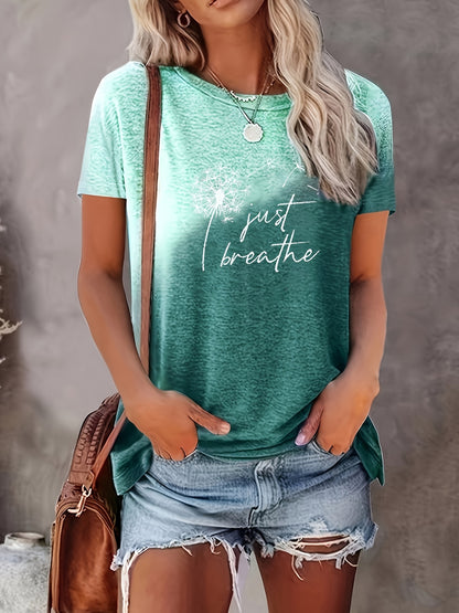 Ombre Dandelion Casual Crew Neck Tee - Easy-Care, Mid-Elasticity & All-Season Comfort