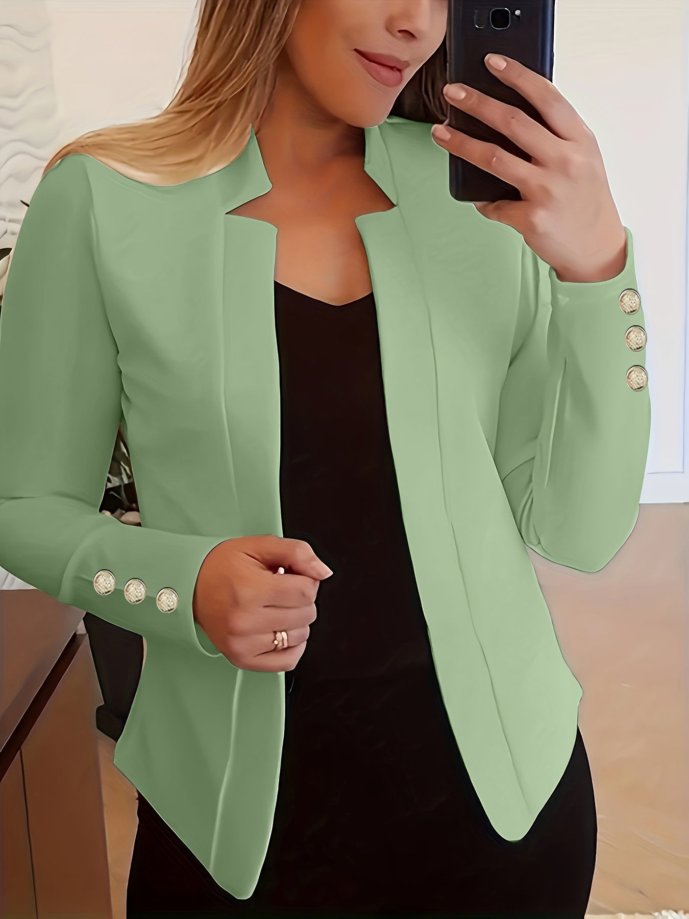 Women'S Casual Long Sleeve Blazer - Solid Color Button-Up Front, Loose Fit, Long Sleeve, Fall/Winter Office & Workwear, Casual Blazer for Women, Office Blazer
