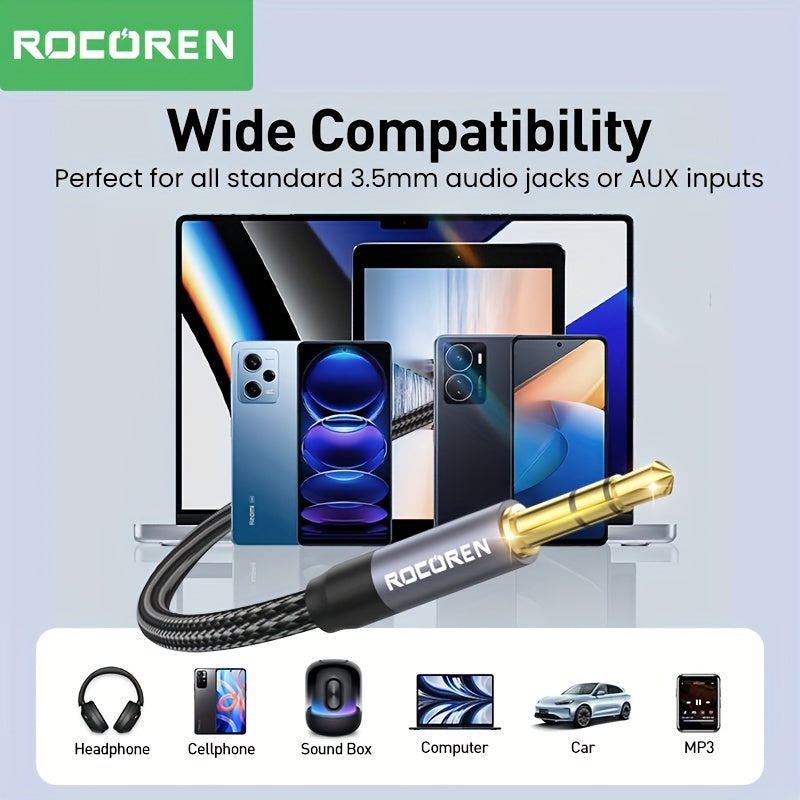 3.5mm Rocoren Nylon Braided Audio Cable - Male to Male Stereo Hi-Fi Sound Aux Cord for Headphones Car Home Stereos Speakers Tablets - Compatible with iPhone/iPad/iPod Echo & More
