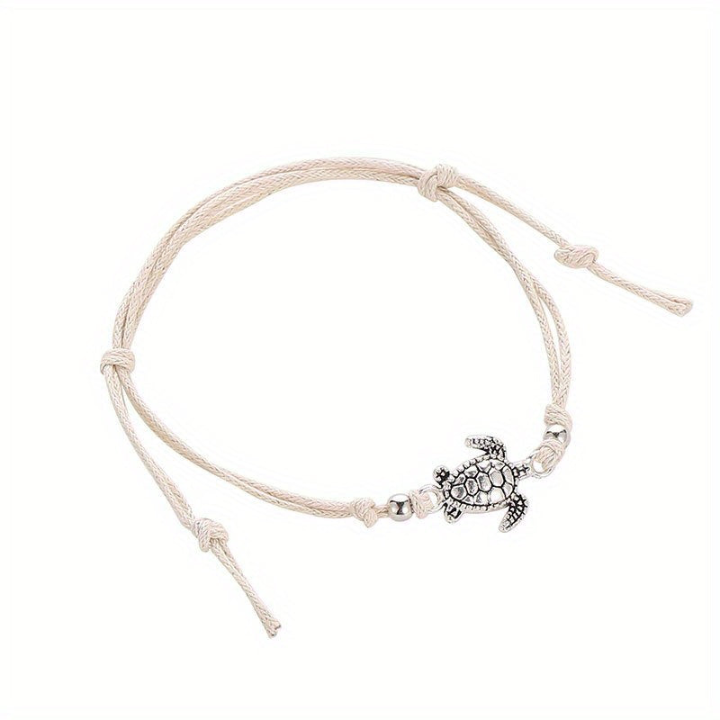 Adjustable Length Retro Hemp Turtle Anklet Handwoven Turtle Beach Foot Jewelry