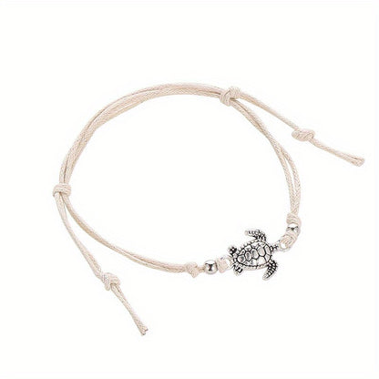 Adjustable Length Retro Hemp Turtle Anklet Handwoven Turtle Beach Foot Jewelry