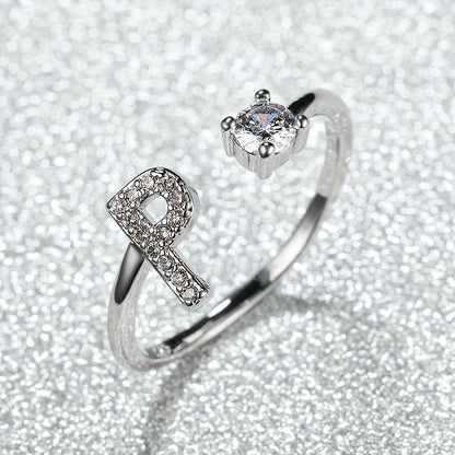 Elegant Adjustable Alphabet Ring | Chic Alloy with Glass Accents | Perfect for Daily Wear & Gifting on Mother's Day or Christmas