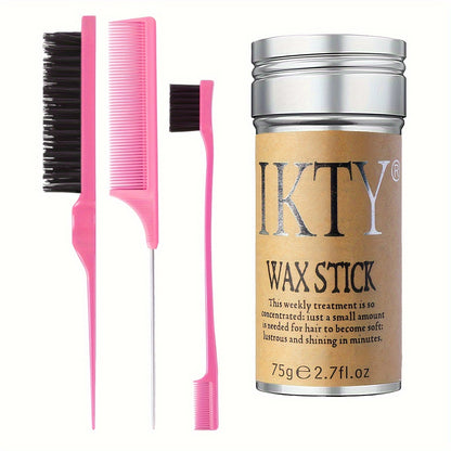 Wax Hair Stick - Slick Back Hair Brush Set, Hair Wax Stick For Hair, Edge Brush For Tame Frizz, Long Lasting, Moisturize, Unisex-adult, ≤300g, Shea Butter - 4pcs/Set, Comb and Edge Brush