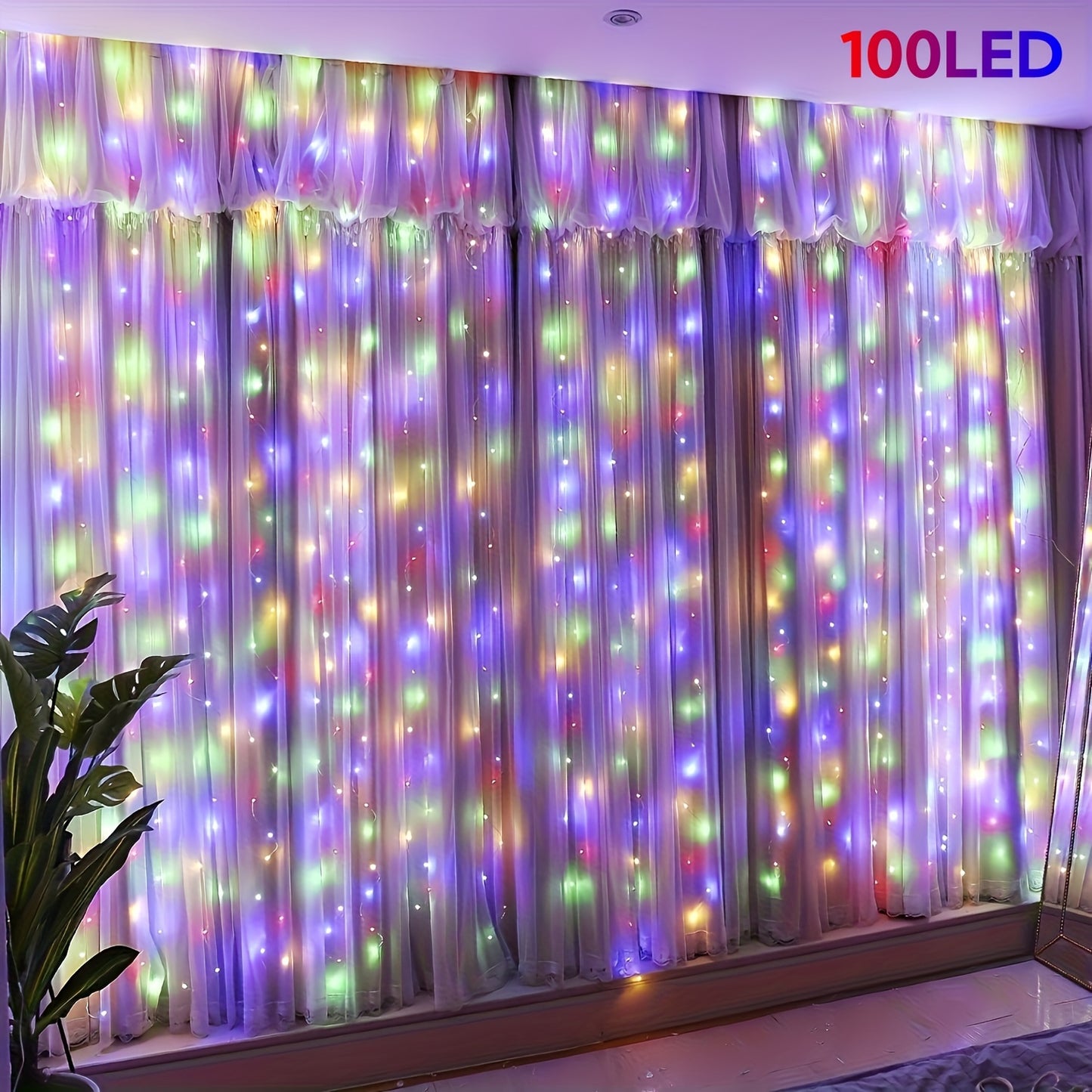 1pack 100/200/300LED Curtain Lights for Bedroom | 3.3/6.5/9.8 X 9.8ft Warm Fairy Lights, 8 Modes with Remote, USB Powered, IP65, Includes Hooks, Copper Wire, Multi-Color Twinkle Lights for Wedding, Christmas, Party