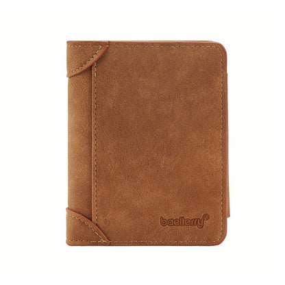 [Tri-Fold Wallet] Men's Wallet | 13 Card Slots | Faux Leather | Tri-Fold Buckle, Zipper Coin Purse | Short Vintage Style