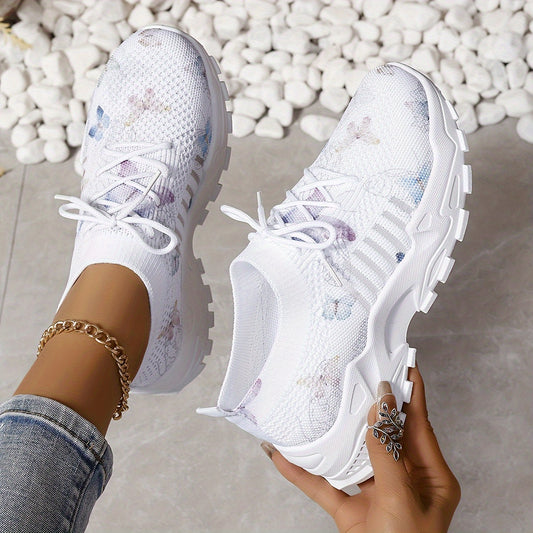 ZOSIVC Women's Breathable Mesh Sneakers, Butterfly Print Low-Top Lace-Up Round Toe Casual Shoes, Lightweight Platform Cushioned Sole for Running Walking & Casual Attire /Color Options (Brand's Product Line), Women Shoes