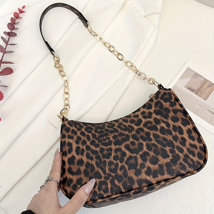 Fashion Women's Leopard Print Shoulder Bag, Crescent Moon Bag, PU Material Scratch- and Wear-, Suitable for Shopping, Dating, Outings, Parties, and Commuting, Adjustable Strap with Suitable Length, Elegant, Simple, Casual, and Trendy Color-Blocked