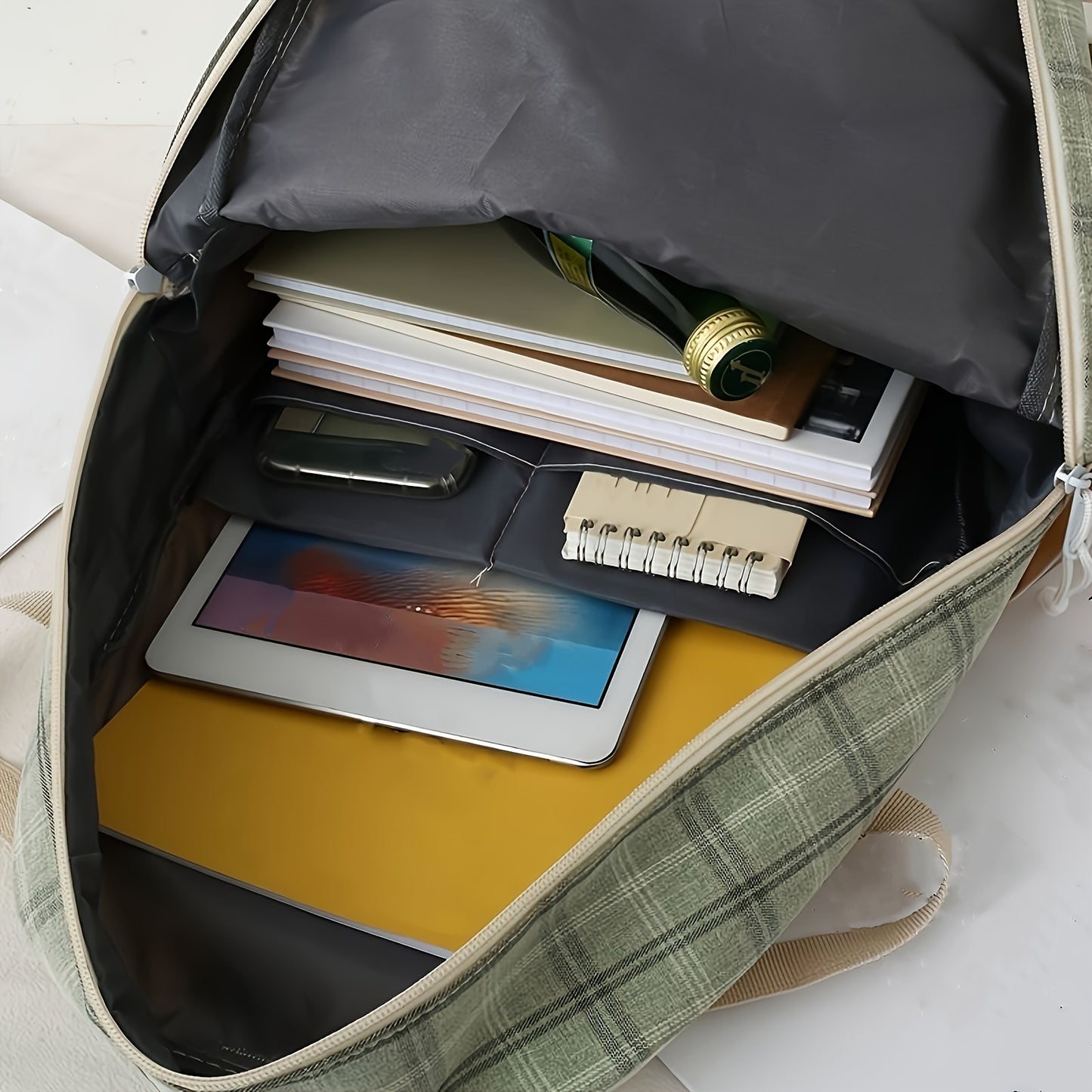 Women's Backpacks New Fashion Minimalist Plaid Color-Block Large Capacity High School Campus Backpack 5pcs Set Portable Single Compartment Crossbody Handbag Study Supply Bag