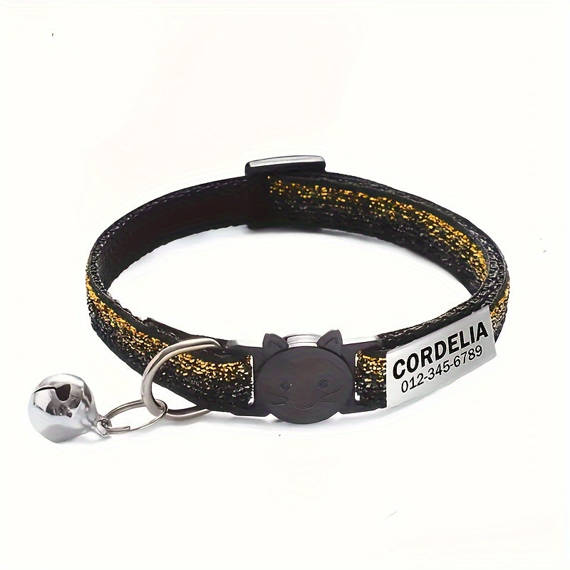 1pc Personalized Soft Safe Cat Collar with Bell, Custom Engraved Pet Name & Phone ID Tag, Adjustable Anti-Choking Safety, Durable Polyester for Kittens & Small Dogs, Includes Buckle Pet Supplies, Cat Collar Accessories, Dog Safety Gear, Customizable Pet G