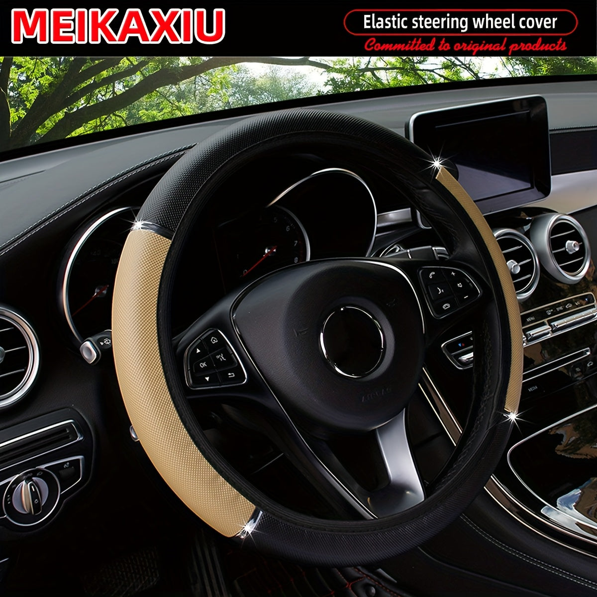 Steering Wheel Cover - Non-Slip Grip, Faux Leather Steering Wheel Wrap with Metallic Accent, Fit for Most Cars, Trucks, SUVs - All-Season Use, Easy Installation (No Inner Circle Needed) - Available in Black, Brown, Red, Blue, - Compatible with Most Vehicl